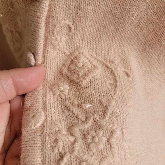 Vintage Pink Beaded Floral Cricket Lane Acrylic Sweater Vest - Picture 5 of 5